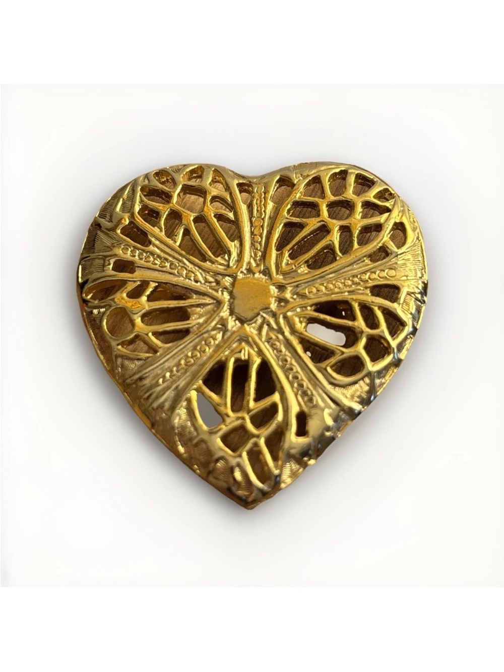 Vintage Filigree Heart Brooch-Gold-Tone